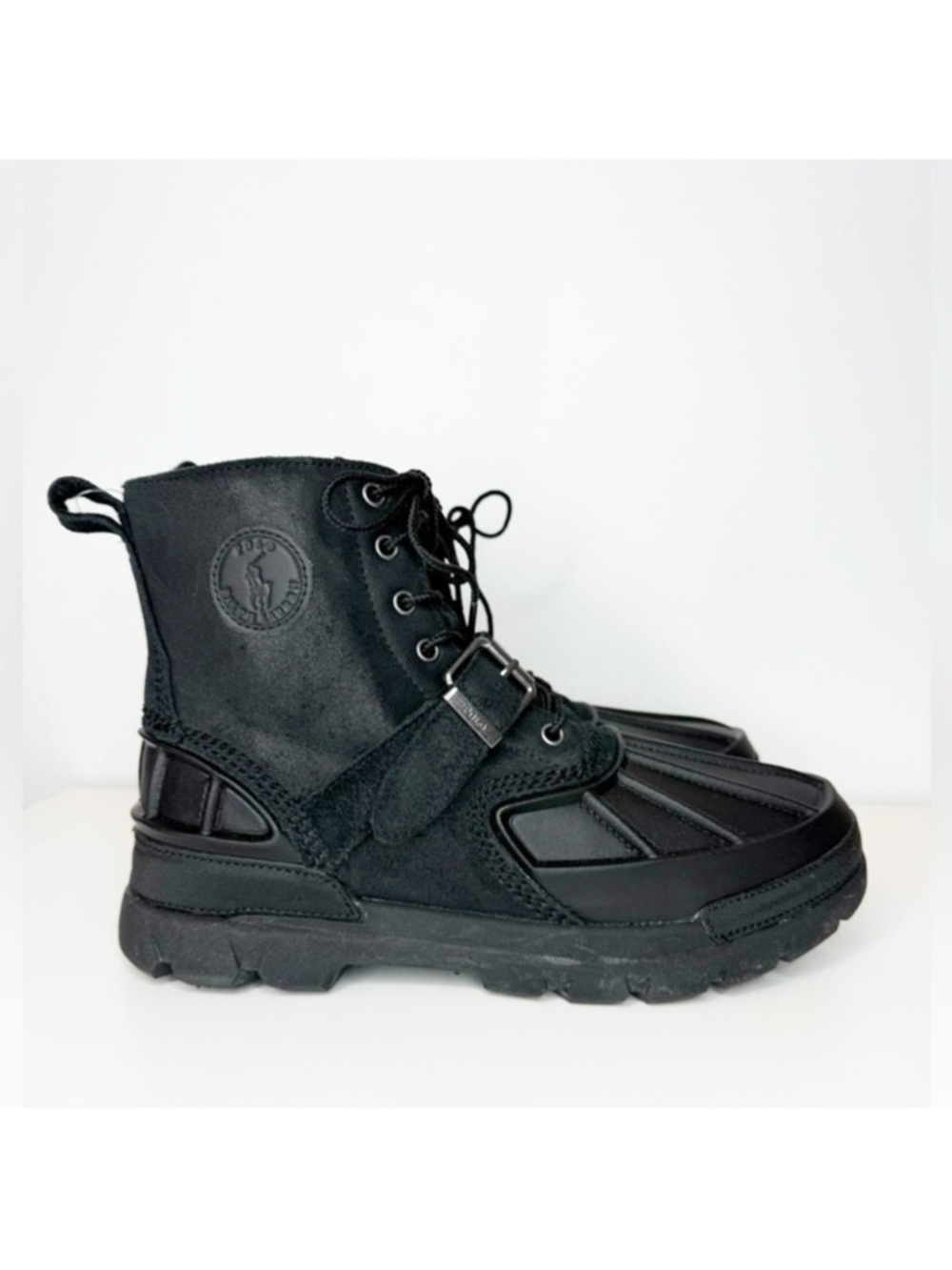 Polo Ralph Lauren Black Oslo High Leather Duck Boots Size 6.5Y Junior Boys NEW